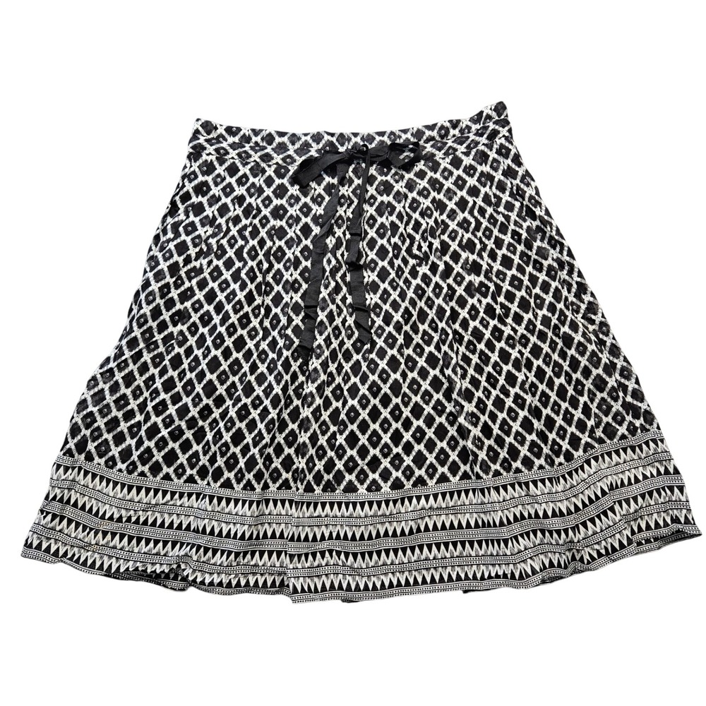 BCBGMAXAZRIA‎ Black White Geometric Diamond Cotton Silk A-Line Skirt Womens Med